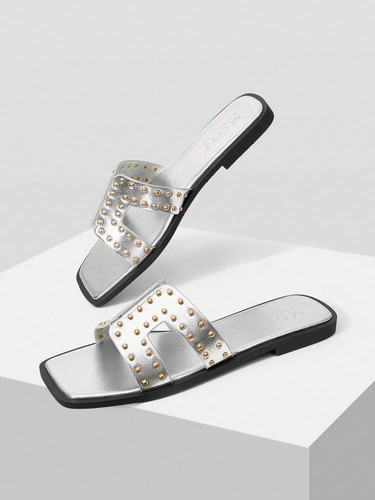 WOMEN'S SUMMER FASHION STREET CASUAL COMMUTE RIVET DECOR OPEN TOE FLAT SANDALS SPRING SHOES