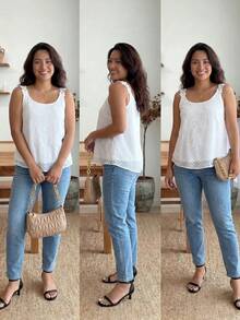 Enliva Große Größen Damen Einfarbiges Spitzen-Tanktop, Sommer - Weiss - Übersicht 4