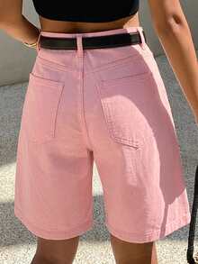 DAZY Women's Comfortable Casual Loose Fit Denim Bermuda Shorts, Summer - Pink - View 3