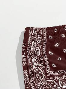 Manfinity VCAY Quần short nam dáng casual, cạp chun, họa tiết hạt điều, chất liệu dệt kim. - Màu Khaki - Xem 5