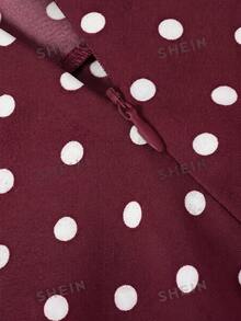 Sweetra Cute & Sweet Spaghetti Strap Bow Tie Polka Dot Mini Dress - Burgundy - View 6