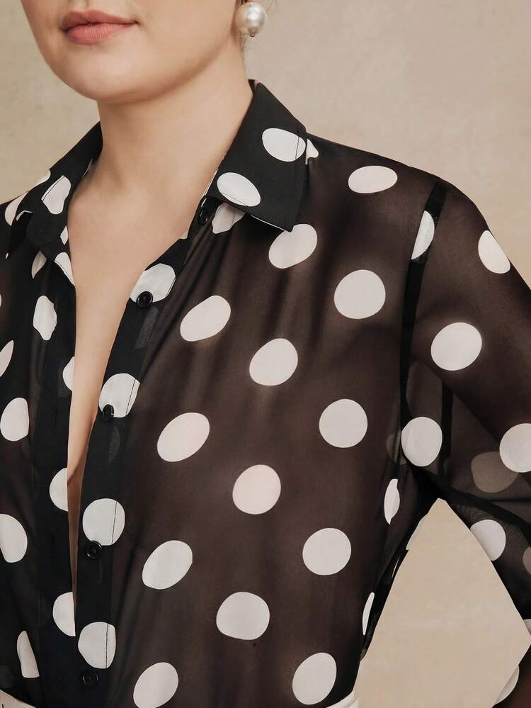 High Quality Fashionable French Retro Elegant Polka Dot Chiffon Long Sleeve Women's Blouse, Versatile For Commuting