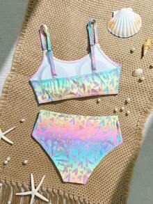 SHEIN Tween Girl Bowknot Printed Swimwear - Multicolor - View 2
