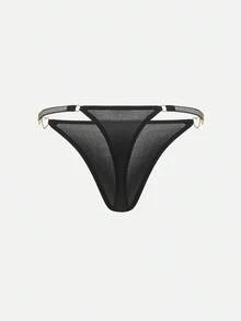Bella Beso Tanga sexy con detalle de cadena en forma de corazón, para rave - Negro - Ver 2