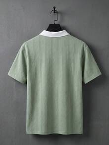 Manfinity Homme Men's Polo Shirt,Grey,Autumn,Smart Casual,Golf,Contrast Color Casual Knit,Old Money Diamond Pattern Textured Short Sleeve Top,Retro Fashionable Style - Green - View 2