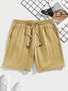 HIMLAND Men's Woven Striped Short Waist Slim Fit Casual Straight Leg Shorts, Suitable For Daily Wear In Summer, Vacation, Father's Day Gifts - Yellow - View 2