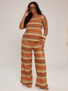 MUSERA Plus Size Striped Crochet Knit Halterneck Top Only Spring Summer Vacation Beach Elegant Boho Swim Ibiza Tropic Heat Orange - Multicolor - View 6