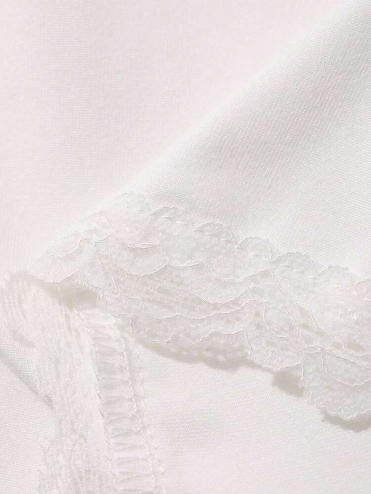 Contrast Lace Fitted Short Sleeve Sexy Summer Blouse For Women
