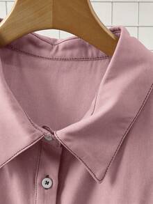 CURVE Conjunto de 2 piezas de camisa y pantalones cortos de aspecto vaquero minimalista casual de primavera temprana para mujer de talla grande - Rosa - Ver 5