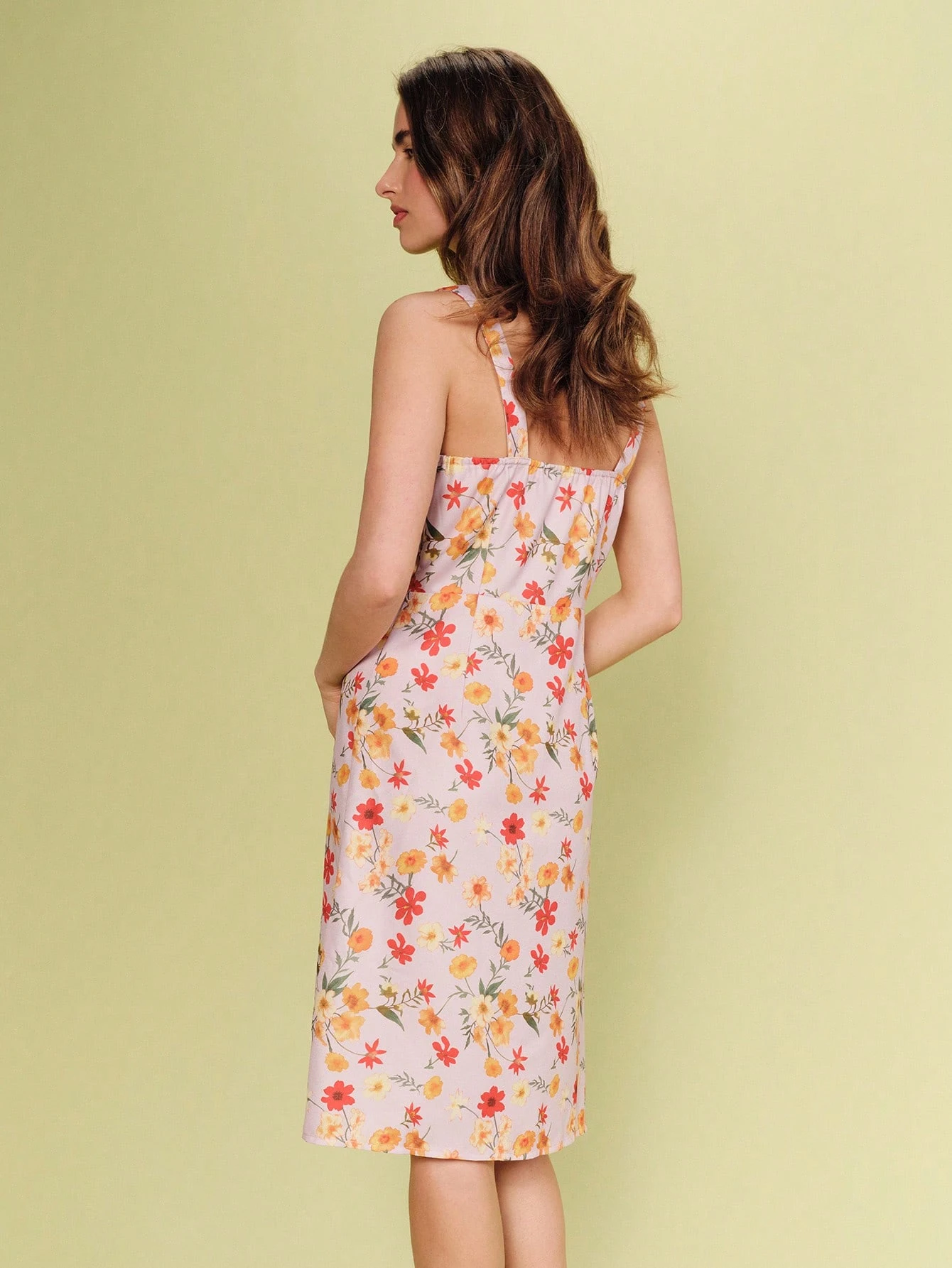 Lilac Floral Midi Dress With Button-Down Front And Sweetheart Neckline Spring Summer Casual Holiday Dress Flower Dress French Style Dress