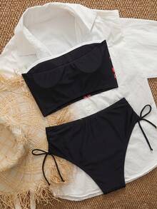 Swim Vcay Bộ bikini 2 mảnh dành cho nữ, họa tiết hoa nhiệt đới, áo quây và quần đùi cạp cao, thích hợp cho các buổi tiệc bãi biển. - Nhiều màu - Xem 3