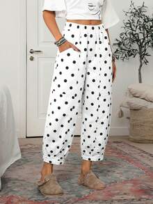 EMERY ROSE Celana Jeans Wanita Motif Polkadot dengan Ujung Bawah Dilipat - Hitam dan Putih - View 7