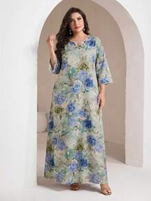 Al Najma 大码女式印花V领休闲派对长裙 - 彩色 - 查看 6