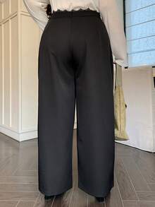 Dazy Plus Plus Size Lace-Up Patchwork Solid Color Loose Casual Pants, All-Season Delicate Lace Fall - Black - View 7
