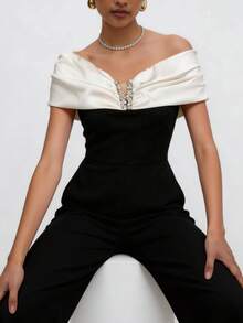 Feyla Women's Elegant Commuter Colorblock Rhinestone Decor Jumpsuit - Multicolor - View 13