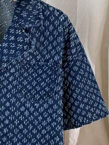 SHEIN PETITE PETITE 女士提花牛仔两件套，短袖衬衫和短裤，休闲夏季优雅日常女装 - 深色水洗藍 - 查看 5