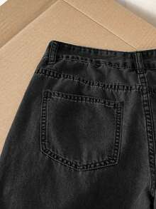 Comfortcana Quần jeans nữ denim mài bạc màu, kiểu dáng thường ngày, có nơ trang trí và xẻ tà bên hông. - màu đen - Xem 4