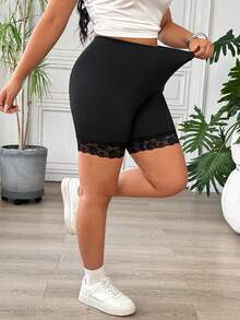 SHEIN EZwear 大码女士休闲撞色蕾丝短裤，多条装 - 黑色 - 查看 6