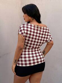 Rustia Plus Size Polka Dot Scoop Neck Sleeveless T-Shirt, Spring/Summer - Red - View 2