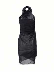 Slaydiva Plus Size Women's Wrap Skirt One-Piece Style Vacation Chiffon Beach Cover Up - Black - View 2