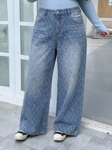 Dazy Plus Jeans de pierna ancha y larga de talla grande con efecto lavado y desgastado - Azul lavado medio - Ver 6