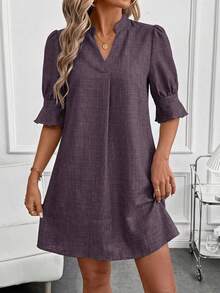 SHEIN Clasi Đầm nữ tay lửng in họa tiết, thích hợp cho ngày Valentine mùa xuân/hè. - Bụi tím - Xem 5
