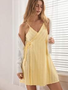 Ocili Đầm hai dây cotton 100% thoải mái, kẻ sọc, có dây buộc bên hông dành cho nữ. - Màu vàng - Xem 7