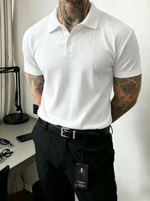 JOLTRO 男士純白色羅紋 Polo 衫，短袖鈕扣門襟休閒夏季基本款 T-shirt，經典正裝 Polo 衫，適合辦公室、工作與日常穿著，正式款 - 白色 - 查看 3