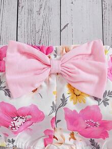 Đứa bé gái Đồ họa Khẩu hiệu Viền Ruffle Áo liền quần chặt & In hoa Quần Short có thắt lưng - Nhiều màu - Xem 7