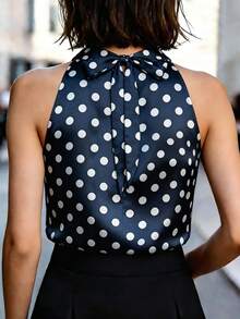 Blusa de satén con estampado de lunares, Camiseta de mujer con cuello drapeado, Blusa blanca con lazo en el cuello, Top de playa, Conjunto de vacaciones de mujer, Top de fiesta, Top de festival de música, Camiseta bohemia, Lindo, Suave, Intelectual, Elegante, De alta gama, Conjunto elegante, Para ir al trabajo, Diario, Verano, Fiesta, Playa, Cita, Graduación, Oficina de negocios, Camiseta versátil de moda urbana para uso diario - Multicolor 2 - Ver 2