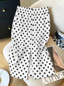 Elenzga Nueva falda con abertura a lunares en blanco y negro, estilizadora, versátil, adecuada para el trabajo y el uso casual, verano - Blanco - Ver 2