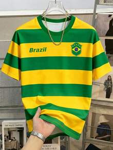 Manfinity Joysei Áo thun nam tối giản phối màu cờ Brazil, thích hợp cho mùa hè, hoạt động ngoài trời, xem World Cup, quà tặng cho chồng/bạn trai. - Màu vàng - Xem 1