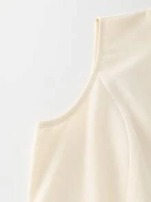 SHEIN Franclia 女士优雅荷叶边下摆无袖短连衣裙，夏季 - 杏色 - 查看 5