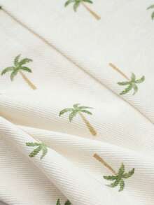 Cozy Pixies Baby Boy Solid Color Soft Knit Crew Neck Short Sleeve Top And Coconut Tree Pattern Bib Shorts 2-Piece Set - Green - View 3