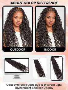 Boho Braids Tóc giả kiểu Boho bện lông vũ, móc sợi, tóc thật uốn lượn sóng nước, đã được tách sẵn, không thắt nút, làm thủ công, kiểu tóc tết Boho, tóc móc sẵn, dài 14-20 inch, màu đen tự nhiên. - Natural Black - Xem 7
