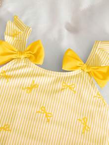Emery Rose Kids Emery Rose Kids 女童蝴蝶结条纹印花荷叶袖连体泳衣，带罩裙 - 黃色 - 查看 5