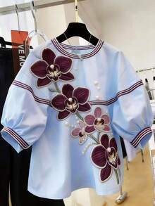 Resyla Plus Size Summer Casual Colorblock Striped Floral Print Shirt - Multicolor - View 1