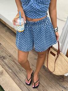 Sunnyshic Quần short denim nữ in họa tiết toàn thân, kiểu dáng thường ngày, đa năng. - Rửa trung bình - Xem 3