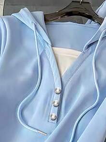 SuriyaCove 2件套 女士夏季休闲撞色抽绳连帽T恤和裤子套装 - 彩色 - 查看 3