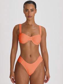 Musera Resort Ruched Side Cheeky Fit Bikini Bottoms Swim Vacation Holiday Summer Travel Beachwear Basics Solid Colour Swimwear Resort Core - Coral Orange - View 2