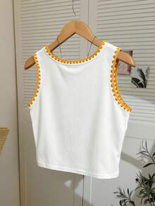 Resyla Tank Top Wanita Bordir Bunga Daisy, Camisole Modis dengan Hiasan Kerang - Putih - View 2
