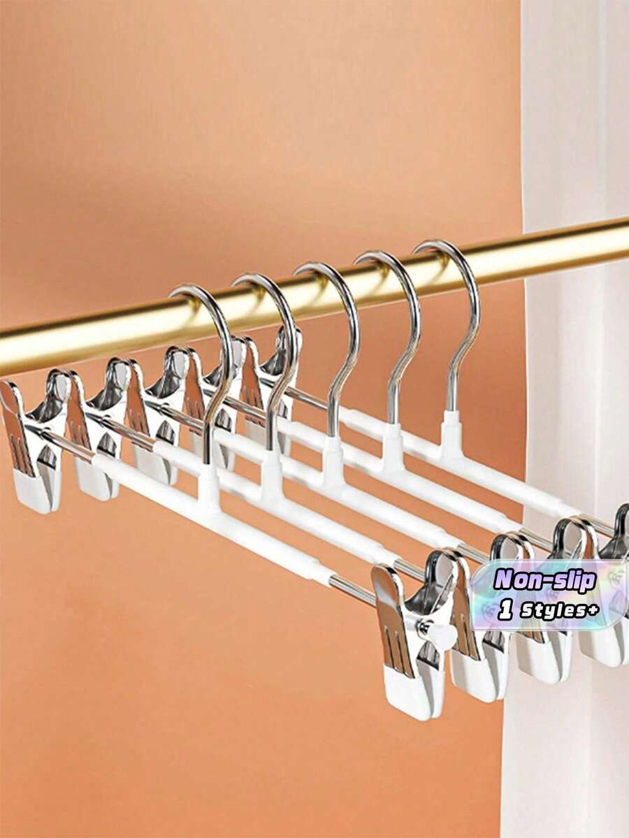 5 pièces Cintre multifonction antidérapant, pince pour jupes et pantalons, pratique, étagère de rangement pour vêtements en acier inoxydable épais pour la maison, sans laisser de marques, protégeant les vêtements. Cadeau de Noël idéal - Blanc - Voir 1
