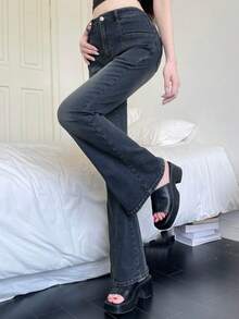 DAZY Women's Korean Style Distressed Flare Leg Jeans Petite Fall - Blue - View 7