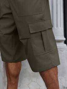Manfinity Homme Pantalones cargo capri casuales de talla grande para hombres con cintura con cordón, versátiles para uso diario - Gris - Ver 3