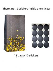 24个可重复使用的纸质礼品袋套装，玫瑰金心形设计，12个袋子，12张贴纸，适用于派对、婚礼、新娘送礼会、生日礼物包装用品 - 多色 - 查看 12