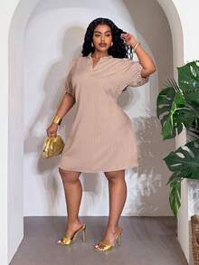 Slaydiva Phong cách mùa hè mới, Tiệc sinh nhật, Đi làm hàng ngày, Cơ bản đa năng, Thường ngày, Kỳ nghỉ, Du lịch biển, Bãi biển, Bên bờ biển, Tắm nắng, Món đồ, Hẹn hò, Mua sắm, Kỳ nghỉ gợi cảm, Kỳ nghỉ trên đảo, Phong cách Bohemian, Trang phục nghỉ hè, Tiệc tùng, Lễ hội âm nhạc, Kỳ nghỉ khách sạn, Đi làm thường ngày, Ăn trưa muộn - Váy ngắn cỡ lớn dành cho nữ, màu kaki trơn, cổ chữ V, tay phồng, dây rút eo, dáng chữ A, chất liệu vải dệt họa tiết. - Màu Khaki - Xem 4