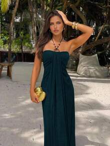 Aloruh Women's Solid Color Backless Halter Dress,Dresses For Women Summer - Teal Blue - View 8
