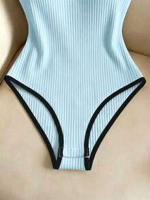 Mono de mujer con cuello de barco, cintura ceñida y color albaricoque, adecuado para atuendos de verano, ropa de primavera, Pascua, Día de San Patricio, playa, salidas, elegante, vacaciones de mujer, vacaciones de playa de mujer, ropa casual de m - Azul - Ver 3