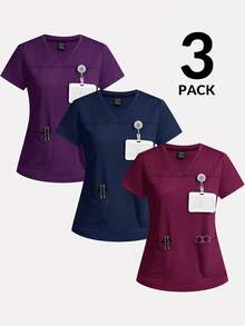TaskEZ 3件套纯色短袖手术服套装 - 彩色 - 查看 1
