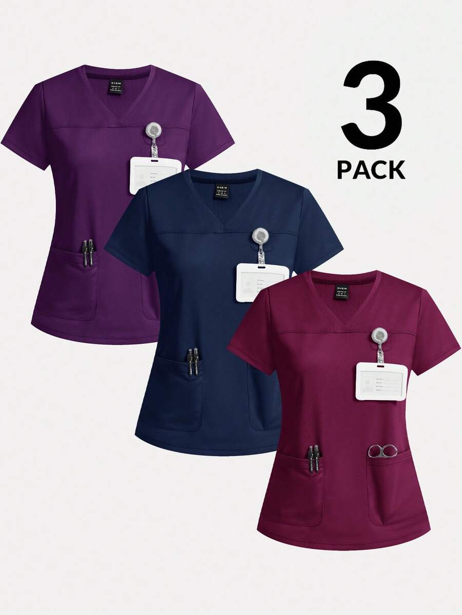 TaskEZ 3件套纯色短袖手术服套装 - 彩色 - 查看 1